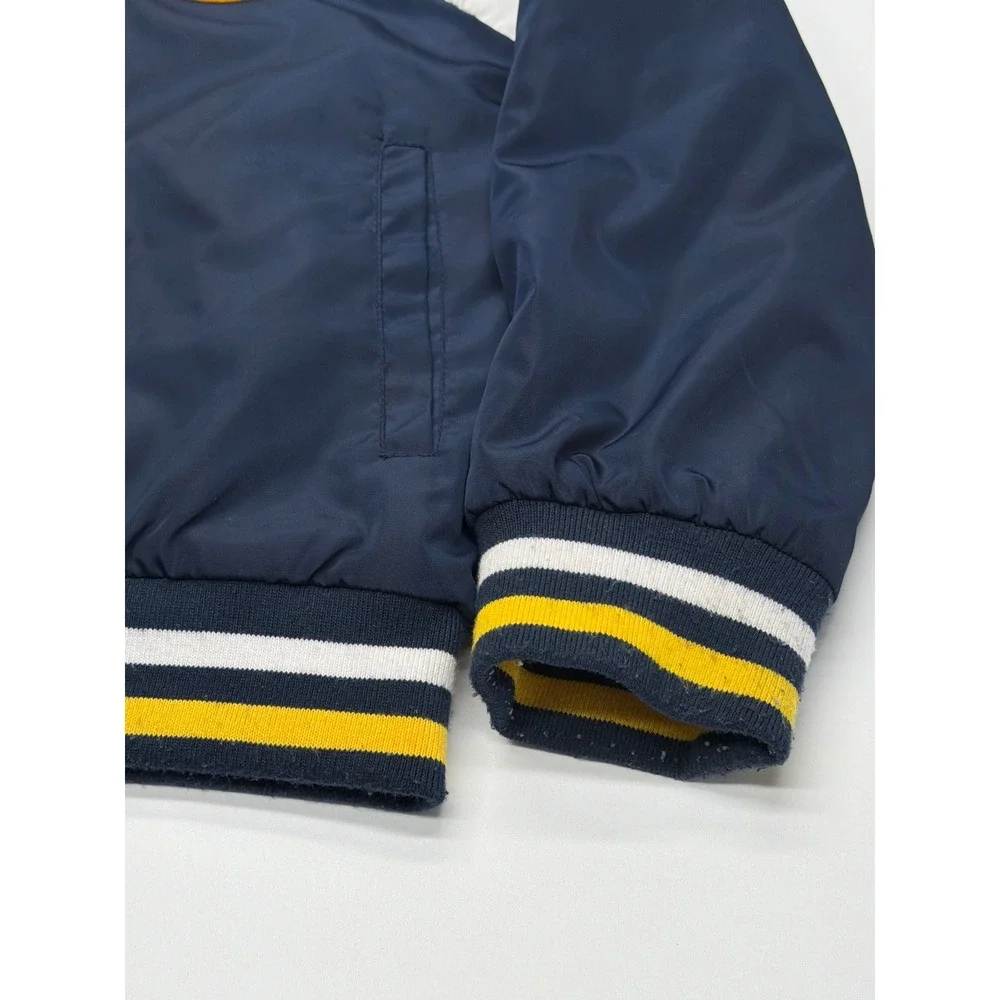 Pokemon‎ Pikachu Kids Varsity Bomber Jacket Navy Blue Snap Front Quilted Small